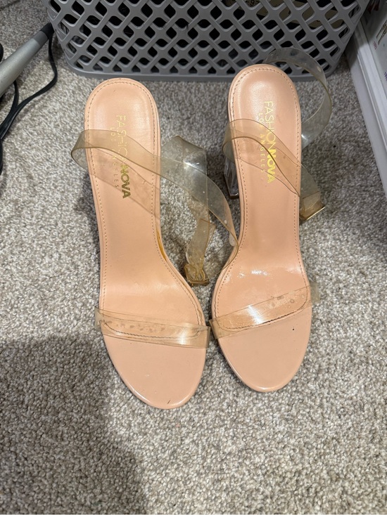 Fashion Nova Shoes - Fashion Nova Clear Strap Nude Block Heel Sandals-worn 4x
